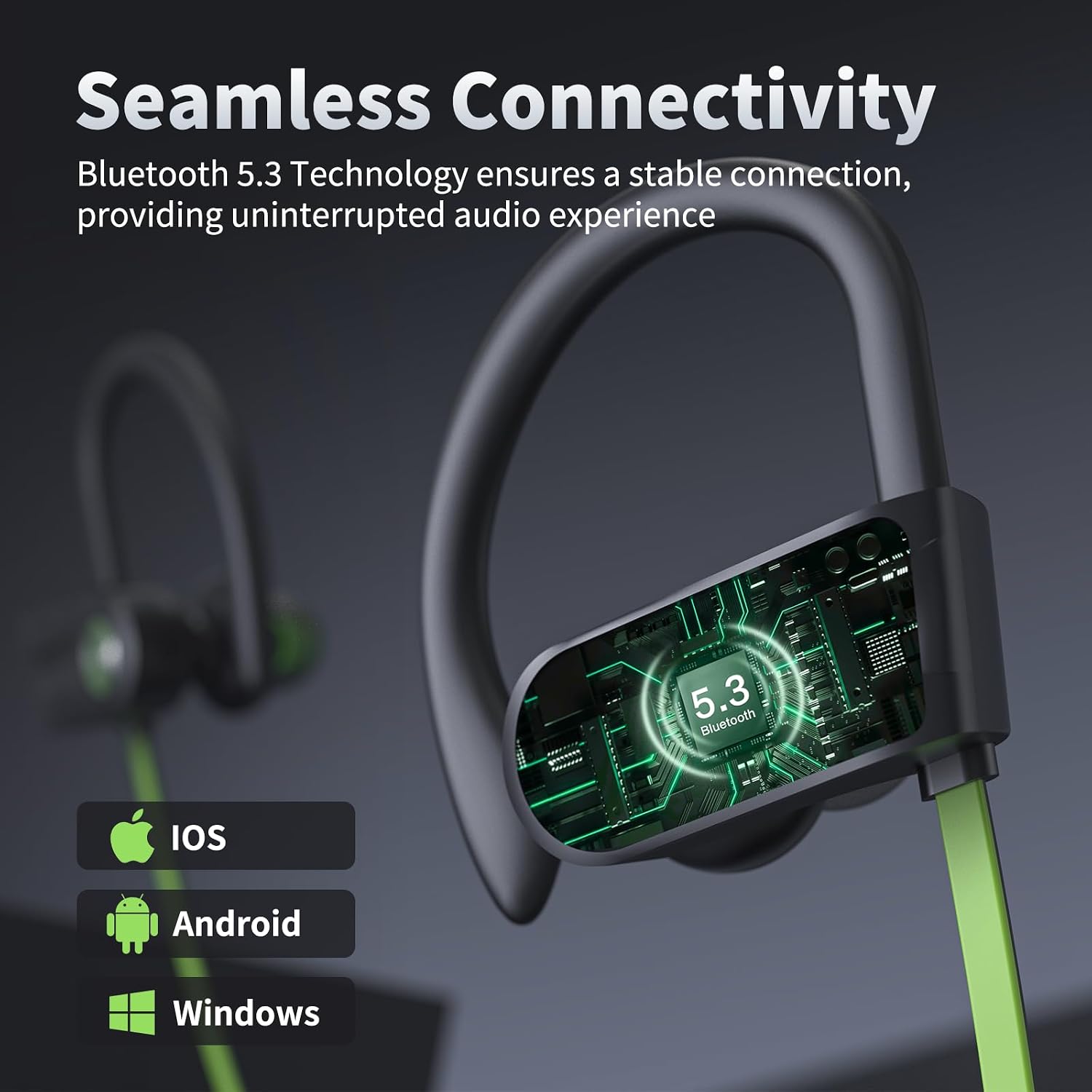 JOYWISE Bluetooth Headphones, Wireless Earbuds IPX7 Waterproof for Gym | Bluetooth 5.3 Headphones with 16Hrs Playtime Stereo Bass Headsets with Mic Running Headsets with Earhooks for Sports Running - Image 8