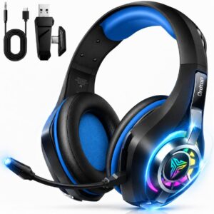 2.4GHz Wireless Gaming Headsets for PS5/PS4/Switch, New RGB Bluetooth 5.4 Noise Cancelling Gaming Headphones with 7.1 Surround Sound, 40mm Drivers, 276g Ultraligero, Memory Foam, 40Hrs Audífonos Gamer